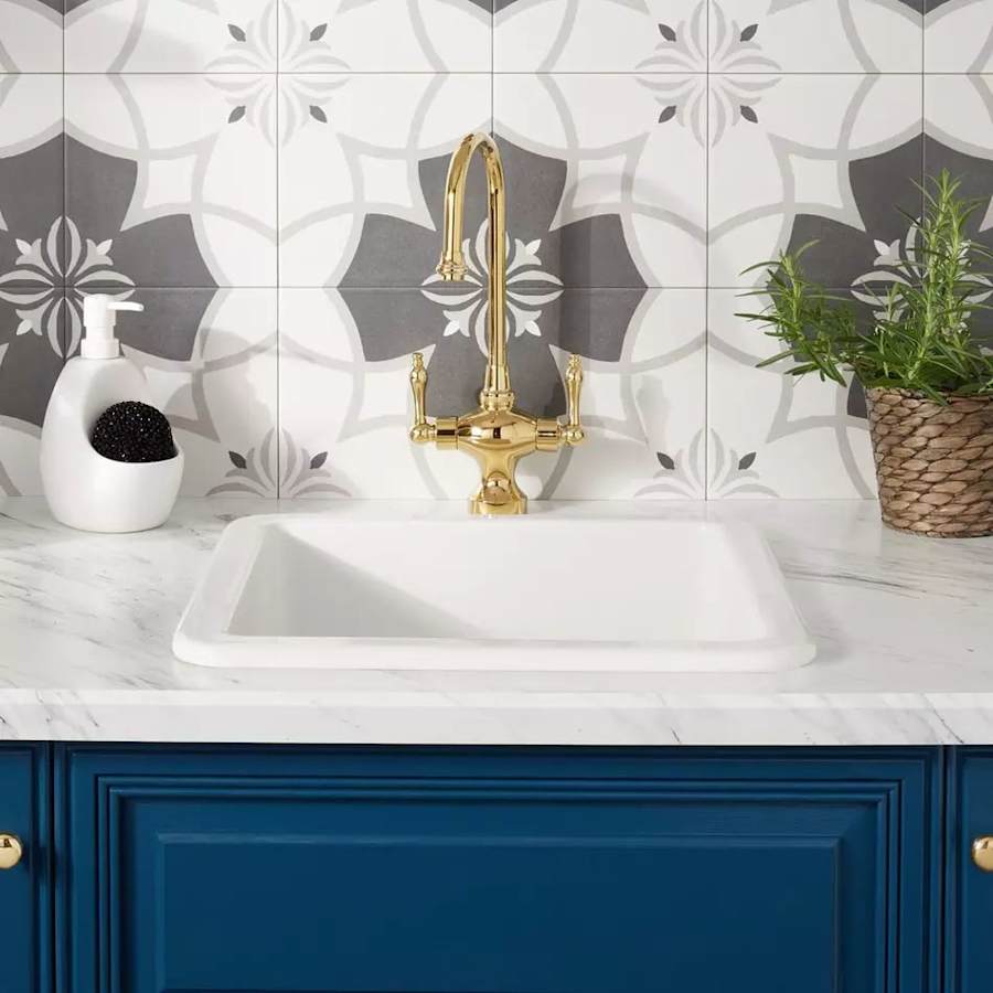 Signature Hardware Derin 18" Drop In or Undermount Single Basin Fireclay Kitchen Sink White